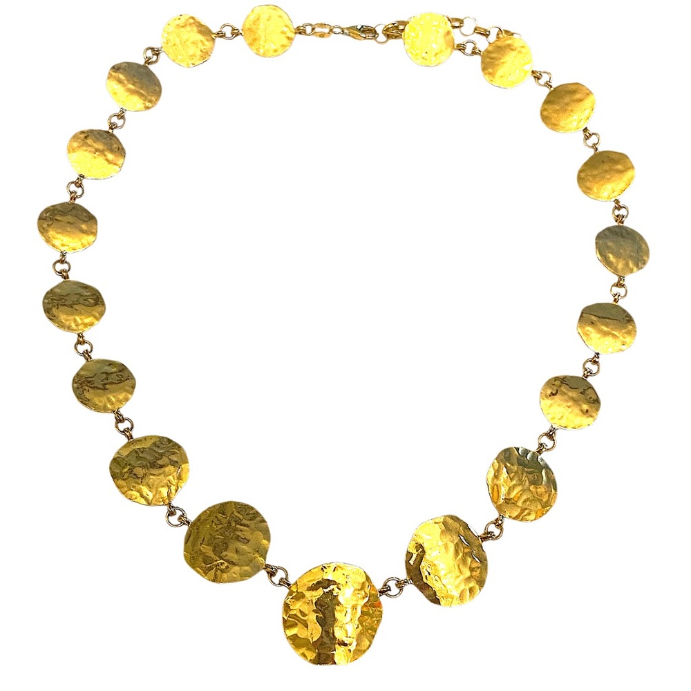 Italian Vermeil Gold Over Sterling Silver Hammered Coin Necklace Italy 925